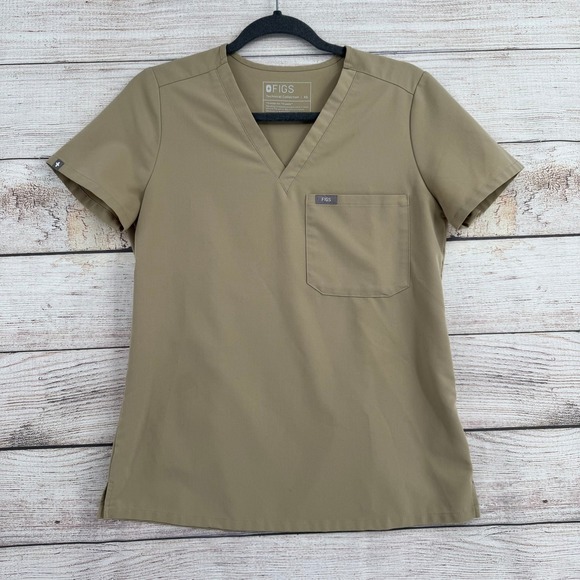 Figs Other - FIGS Catarina Scrub Top Women XS Tan FW1000 Technical Collection V-Neck Pocket